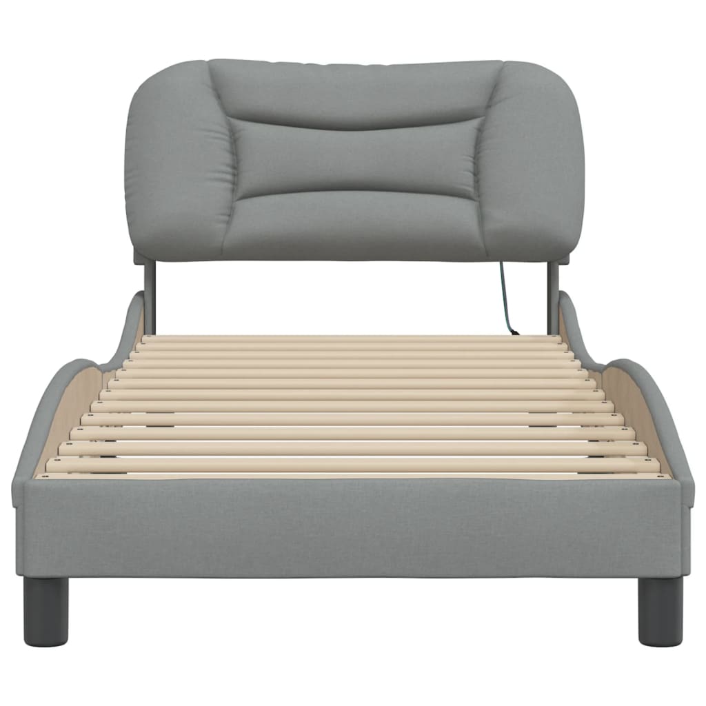 Cadre de lit avec LED sans matelas gris clair 90x200 cm tissu - XIOS