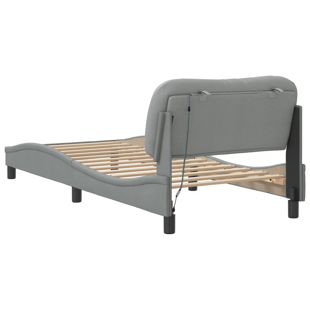 Cadre de lit avec LED sans matelas gris clair 90x200 cm tissu - XIOS