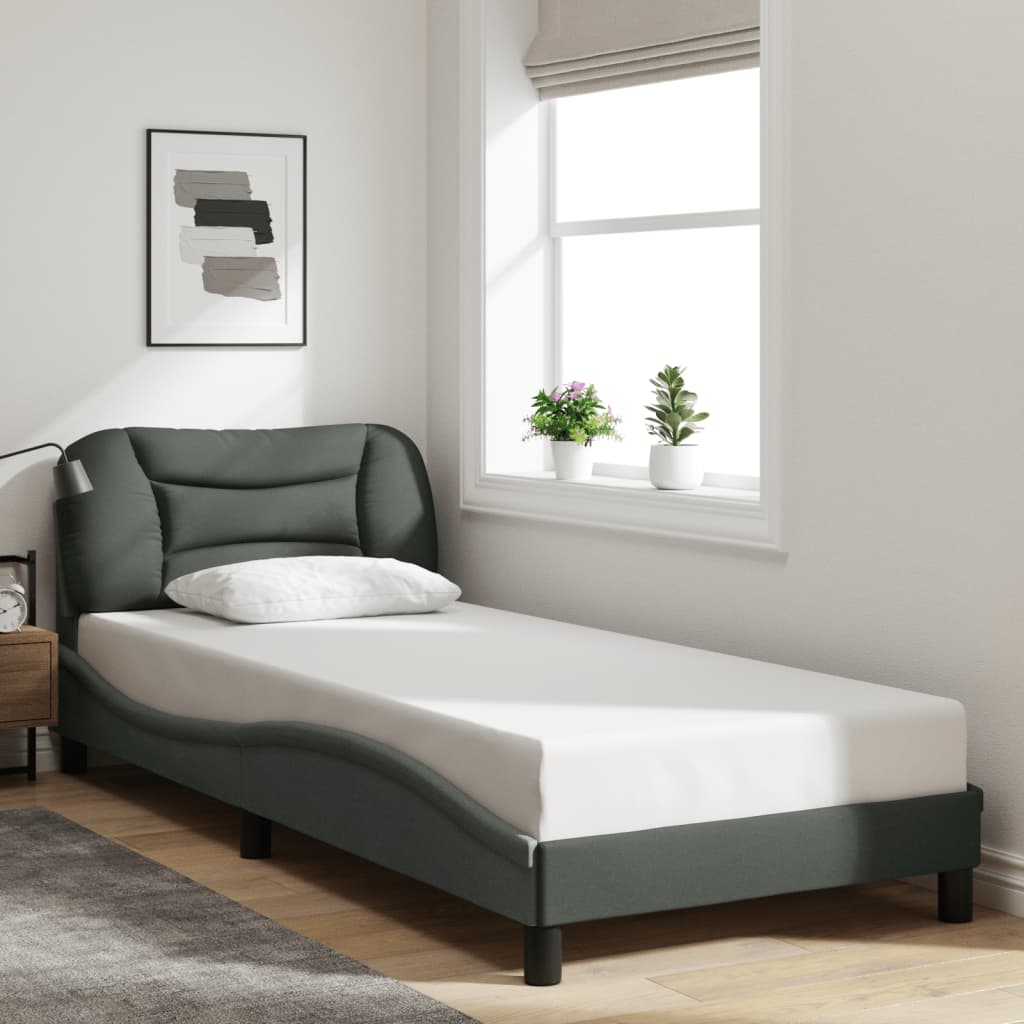 Cadre de lit avec LED sans matelas gris foncé 90x200 cm tissu - XIOS