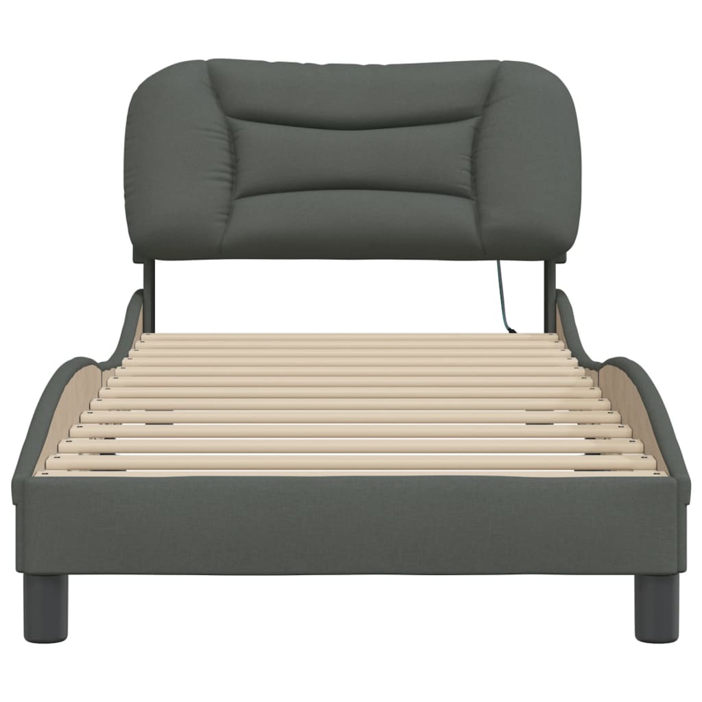 Cadre de lit avec LED sans matelas gris foncé 90x200 cm tissu - XIOS