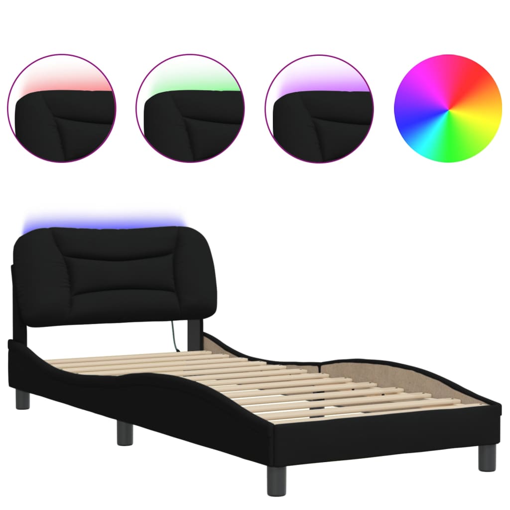 Cadre de lit avec LED sans matelas noir 90x200 cm tissu - XIOS