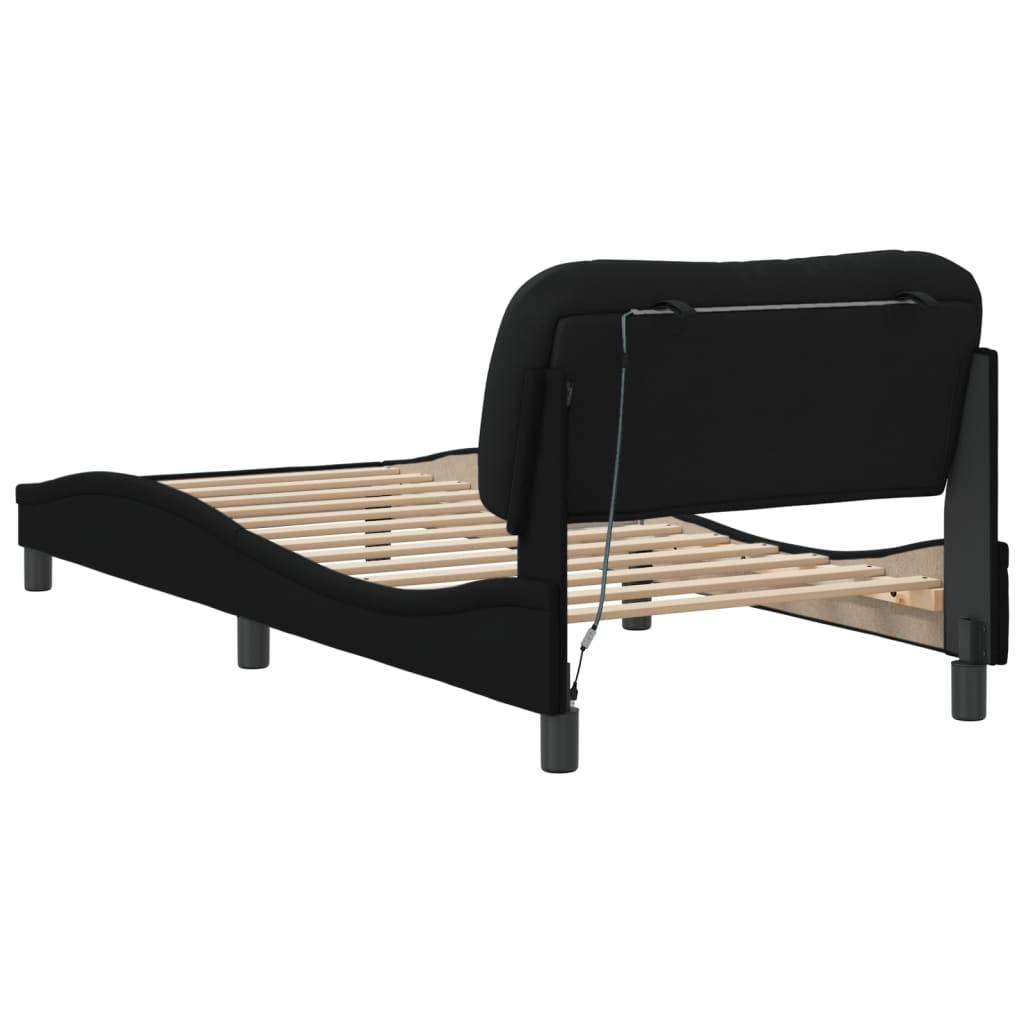 Cadre de lit avec LED sans matelas noir 90x200 cm tissu - XIOS