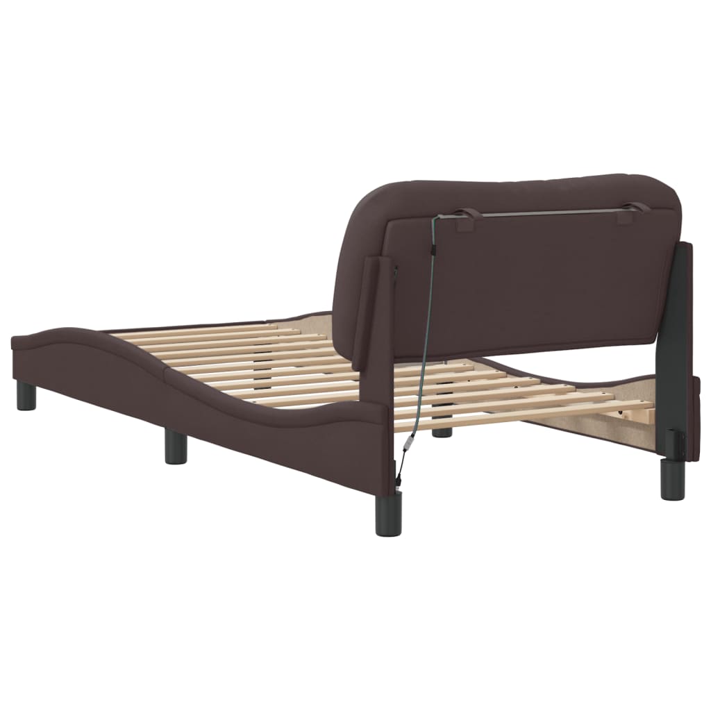 Cadre de lit avec LED sans matelas marron foncé 90x200 cm tissu - XIOS