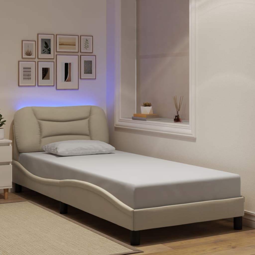 Cadre de lit avec LED sans matelas Hvar crème 90x200 cm tissu - XIOS