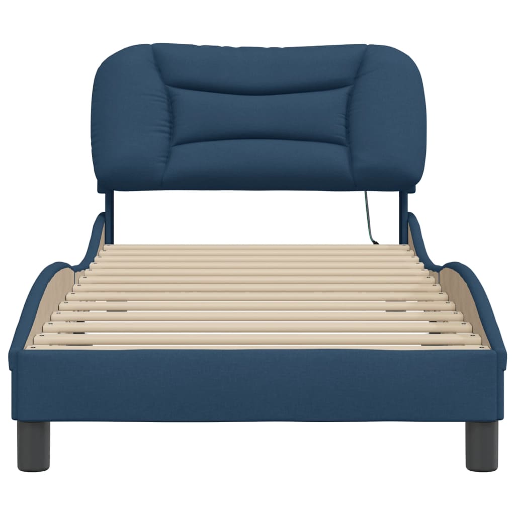 Cadre de lit avec LED sans matelas bleu 90x200 cm tissu - XIOS