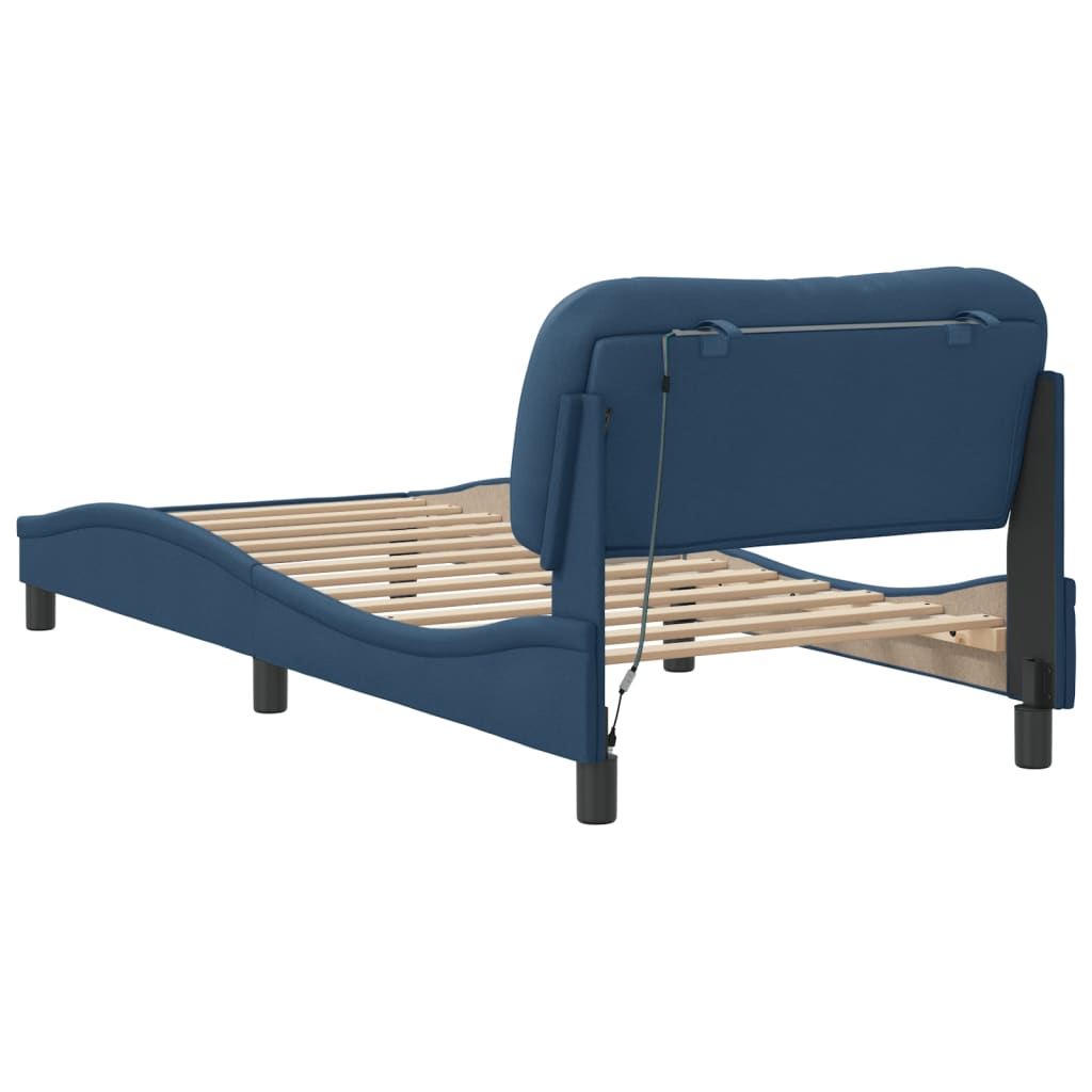 Cadre de lit avec LED sans matelas bleu 90x200 cm tissu - XIOS