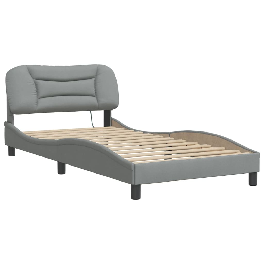 Cadre de lit avec LED sans matelas gris clair 100x200 cm tissu - XIOS