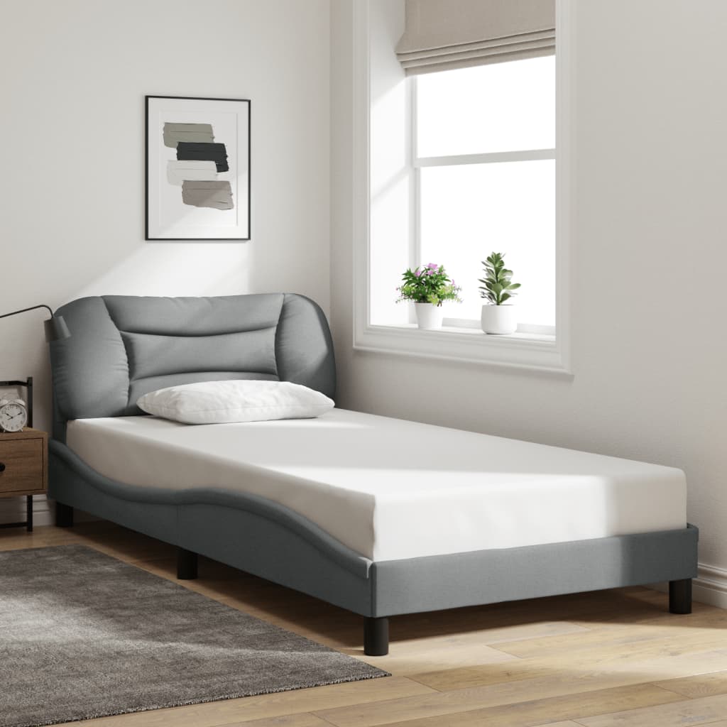 Cadre de lit avec LED sans matelas gris clair 100x200 cm tissu - XIOS