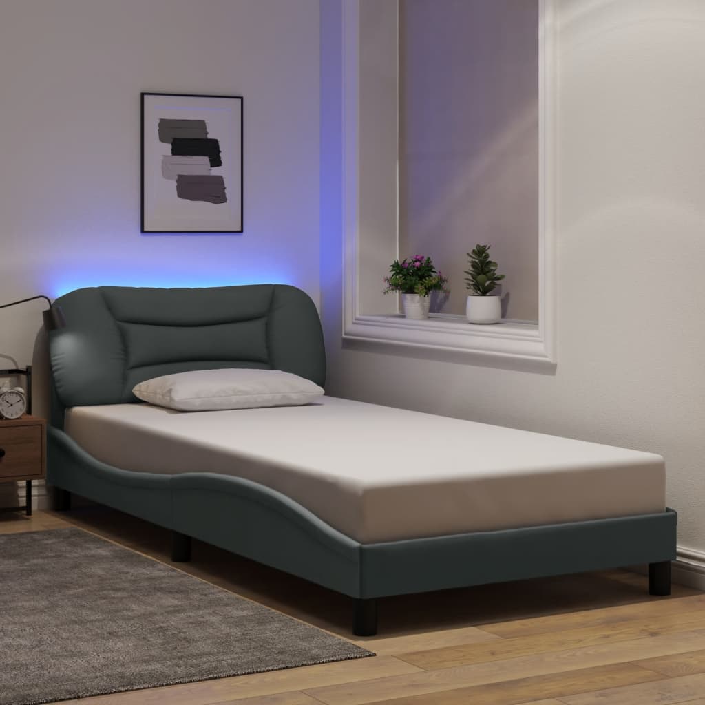 Cadre de lit avec LED sans matelas gris clair 100x200 cm tissu - XIOS