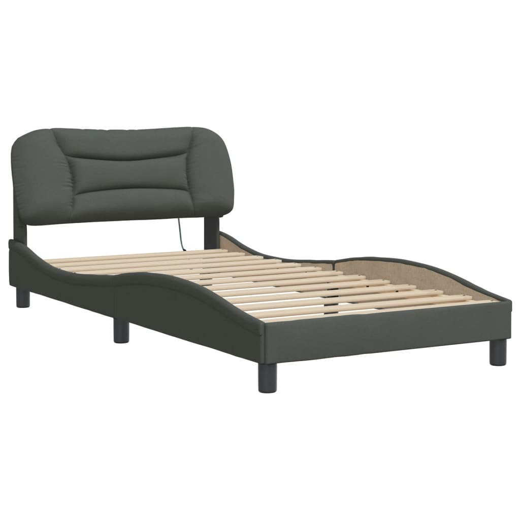 Cadre de lit avec LED sans matelas gris foncé 100x200 cm tissu - XIOS