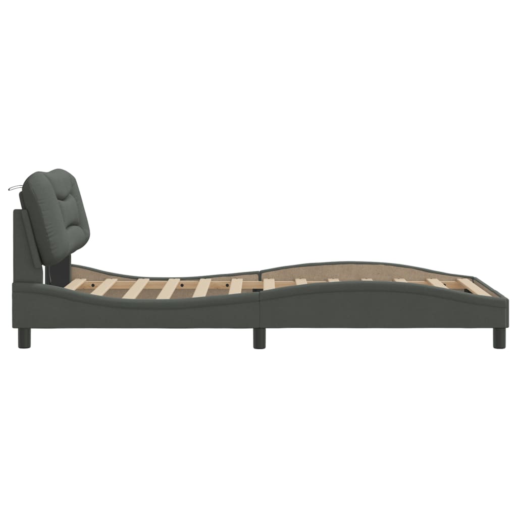 Cadre de lit avec LED sans matelas gris foncé 100x200 cm tissu - XIOS