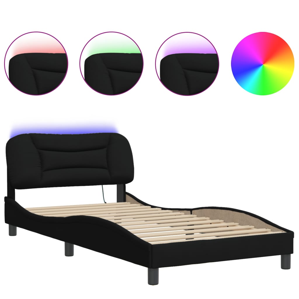 Cadre de lit avec LED sans matelas noir 100x200 cm tissu - XIOS