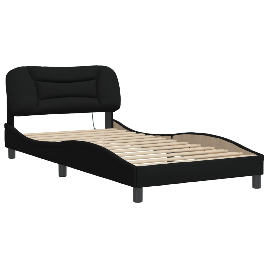 Cadre de lit avec LED sans matelas noir 100x200 cm tissu - XIOS