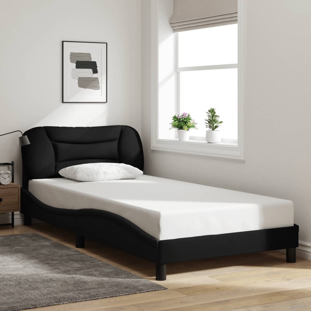 Cadre de lit avec LED sans matelas noir 100x200 cm tissu - XIOS