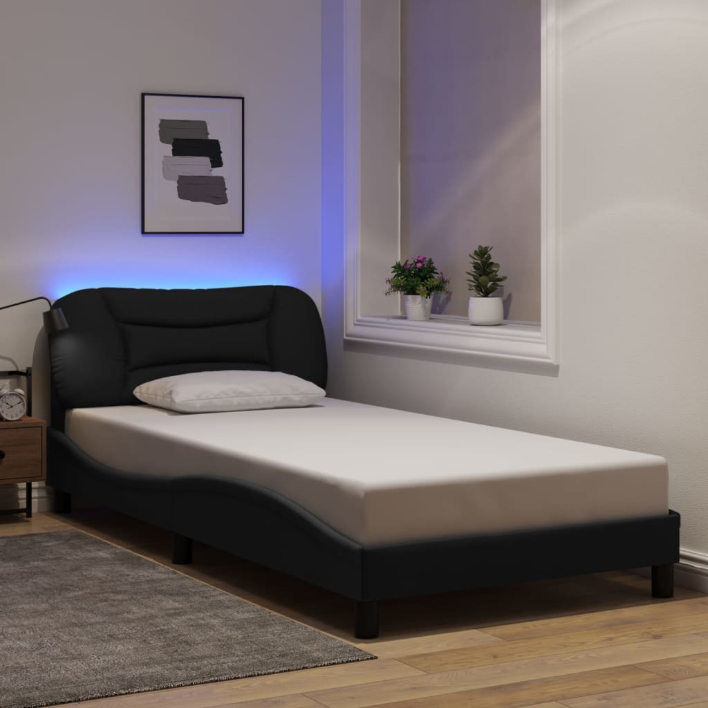 Cadre de lit avec LED sans matelas noir 100x200 cm tissu - XIOS