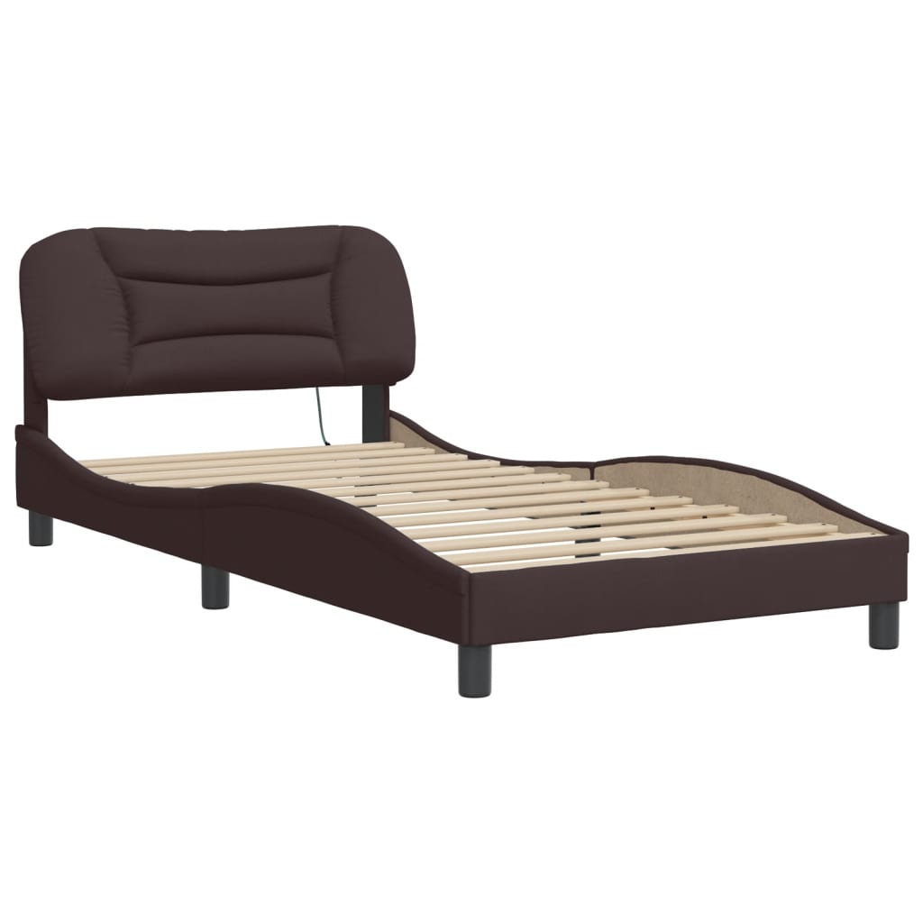 Cadre de lit avec LED sans matelas Hvar marron foncé 100x200cm tissu