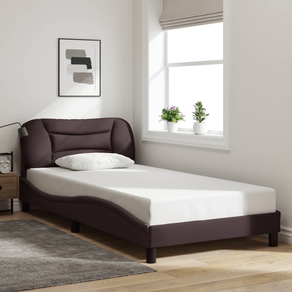 Cadre de lit avec LED sans matelas Hvar marron foncé 100x200cm tissu