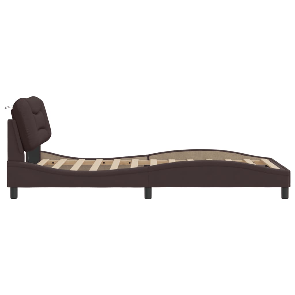 Cadre de lit avec LED sans matelas Hvar marron foncé 100x200cm tissu