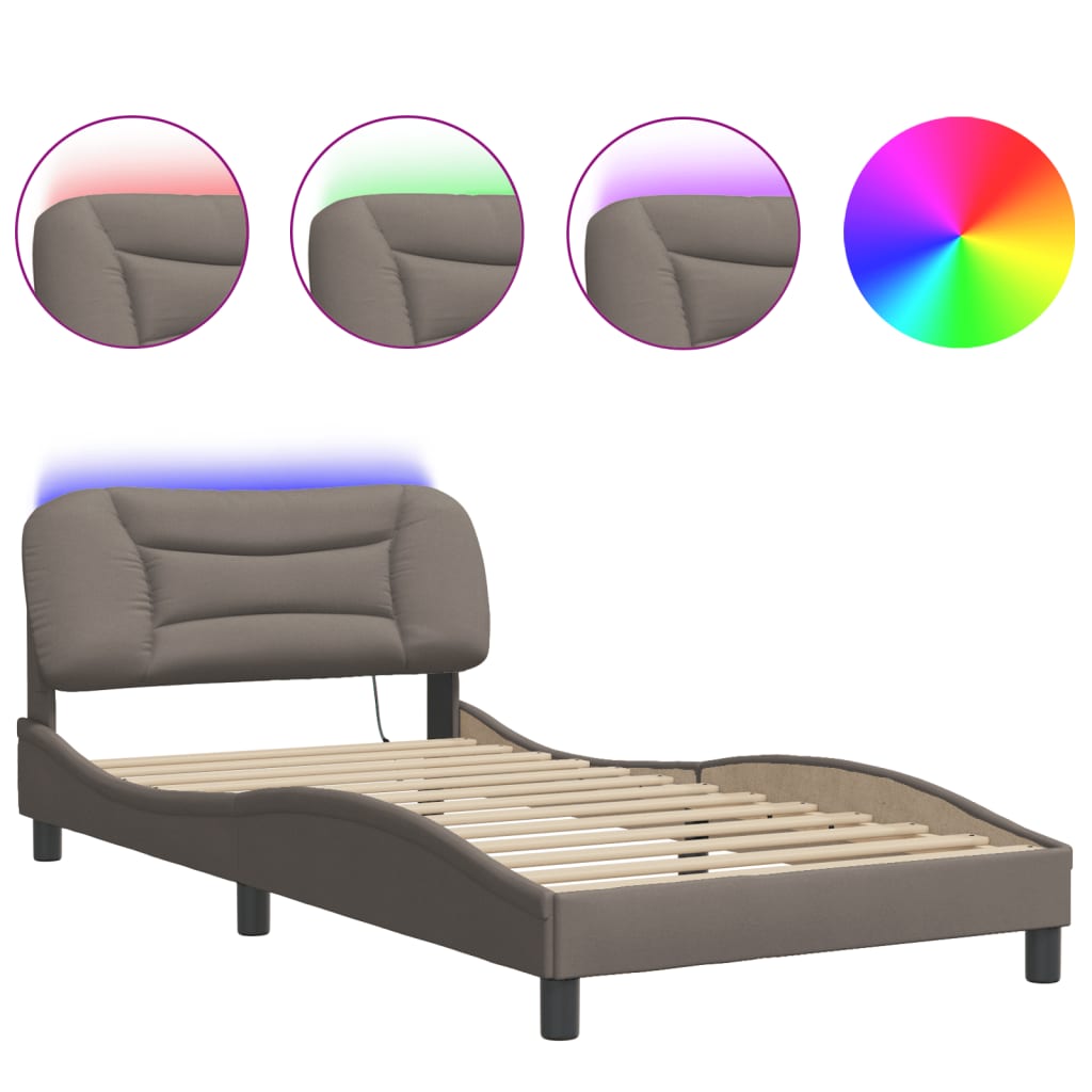 Cadre de lit avec LED sans matelas taupe 100x200 cm tissu - XIOS