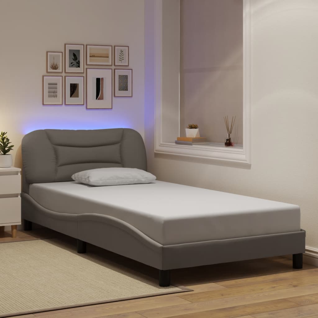 Cadre de lit avec LED sans matelas taupe 100x200 cm tissu - XIOS