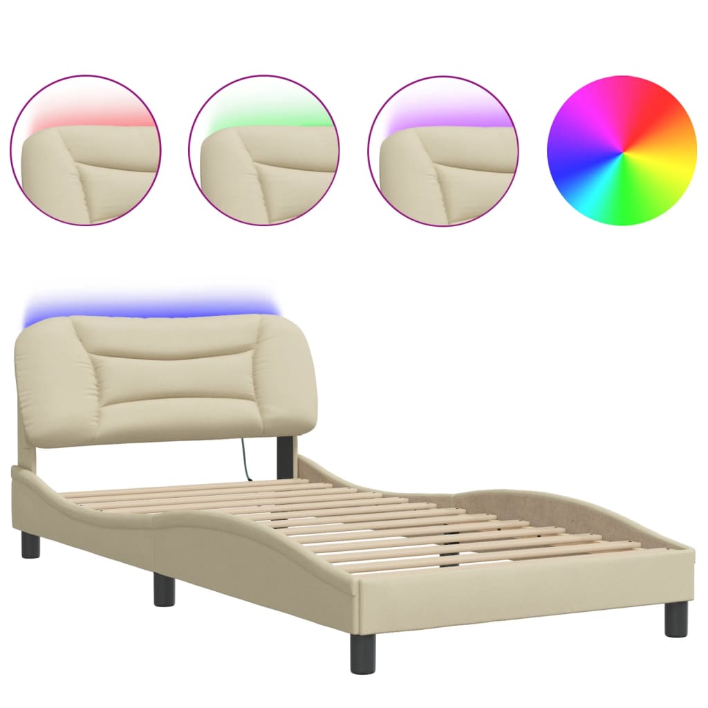 Cadre de lit avec LED sans matelas crème 100x200 cm tissu - XIOS