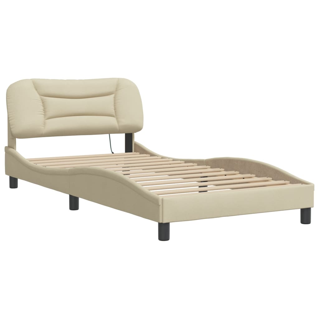 Cadre de lit avec LED sans matelas crème 100x200 cm tissu - XIOS