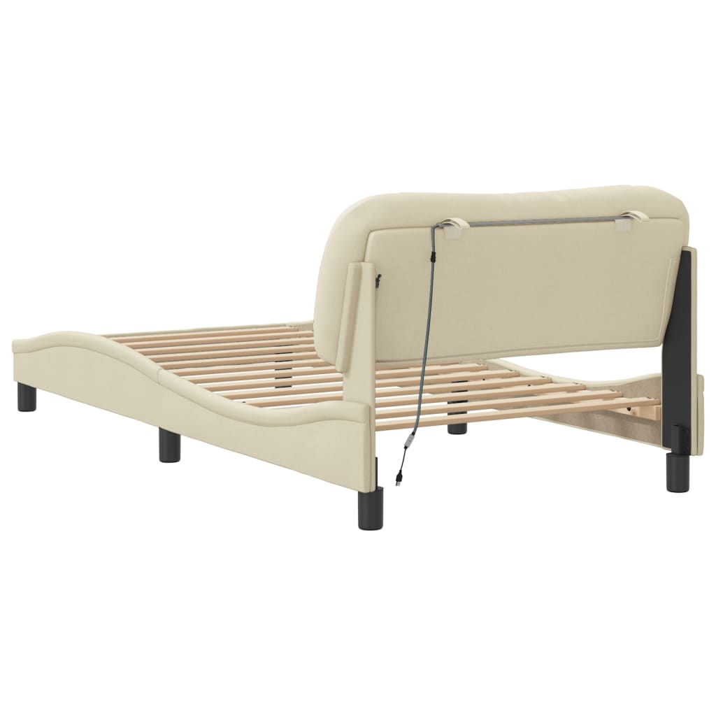Cadre de lit avec LED sans matelas crème 100x200 cm tissu - XIOS