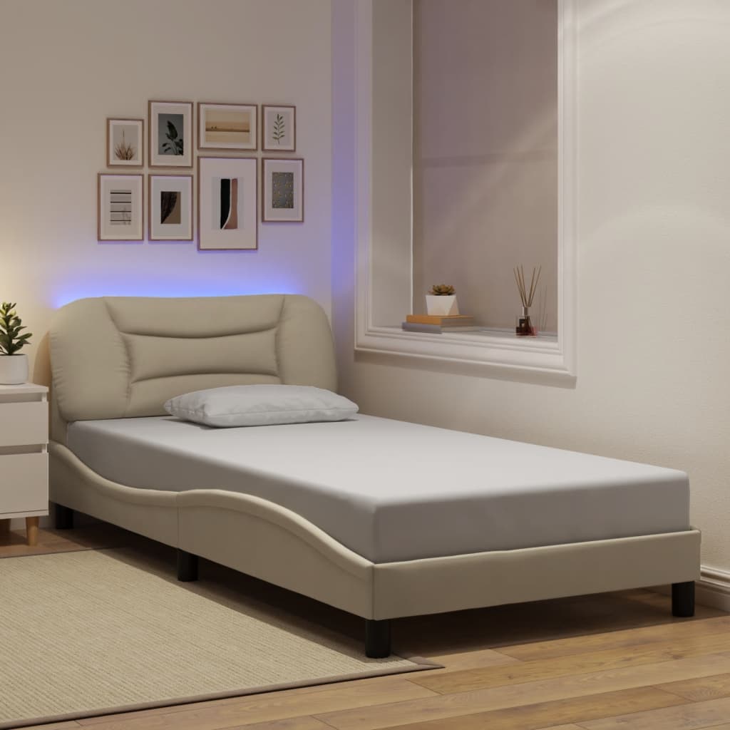 Cadre de lit avec LED sans matelas crème 100x200 cm tissu - XIOS