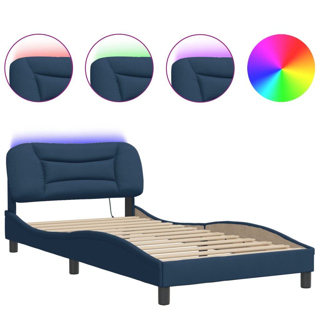Cadre de lit avec LED sans matelas bleu 100x200 cm tissu - XIOS