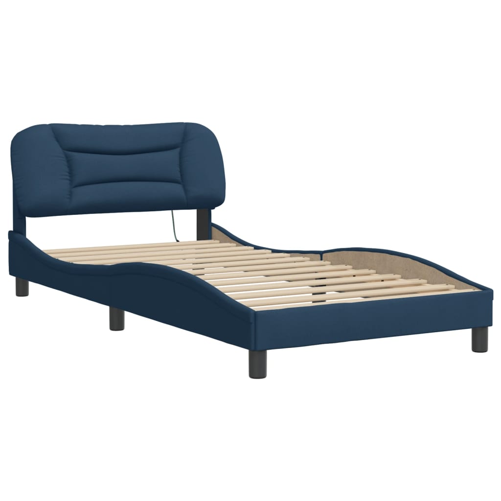 Cadre de lit avec LED sans matelas bleu 100x200 cm tissu - XIOS