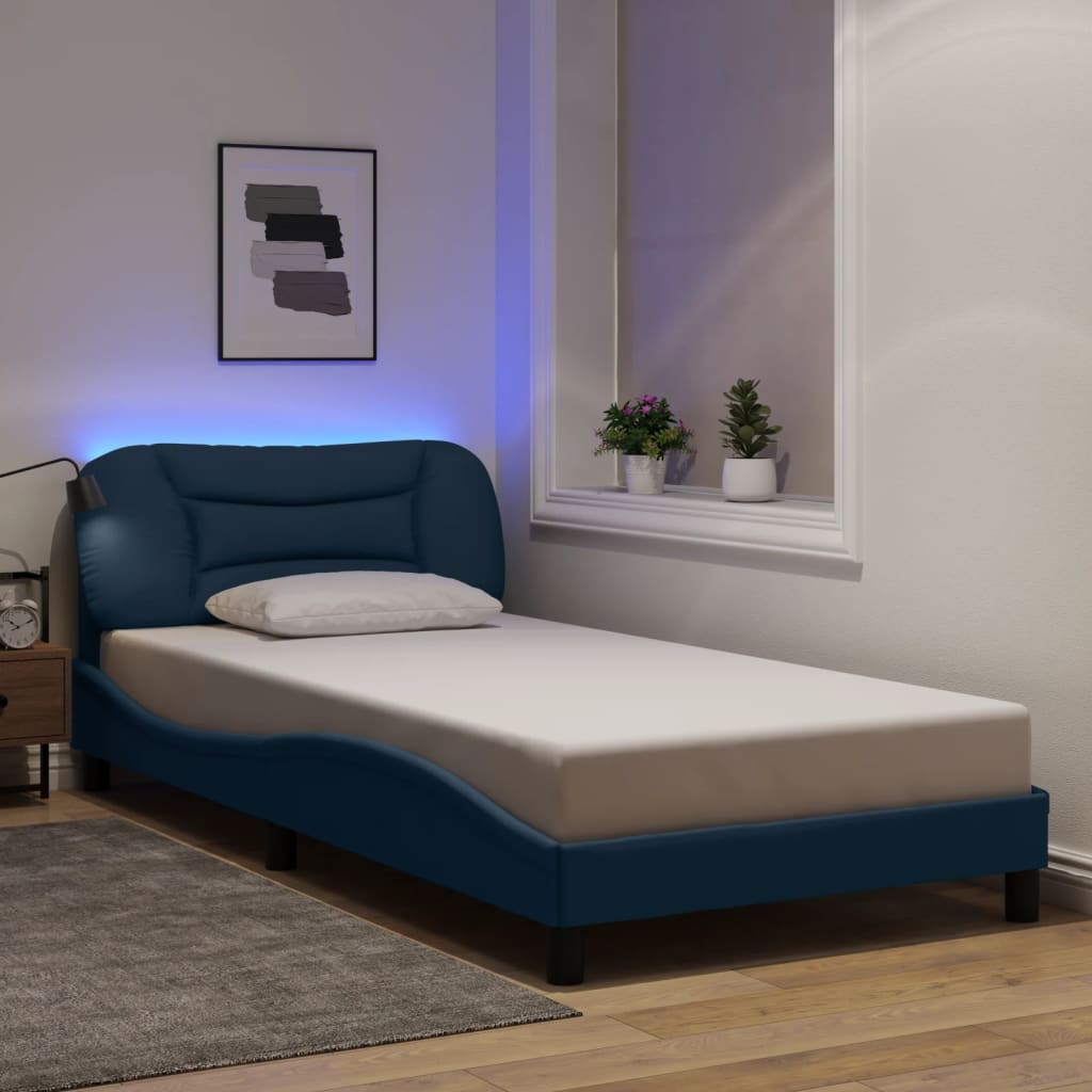 Cadre de lit avec LED sans matelas bleu 100x200 cm tissu - XIOS
