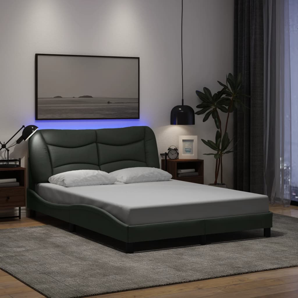 Cadre de lit avec LED sans matelas gris foncé 120x200 cm tissu - XIOS