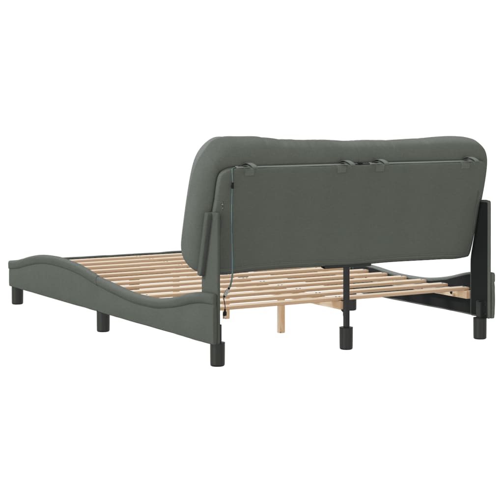 Cadre de lit avec LED sans matelas gris foncé 120x200 cm tissu - XIOS