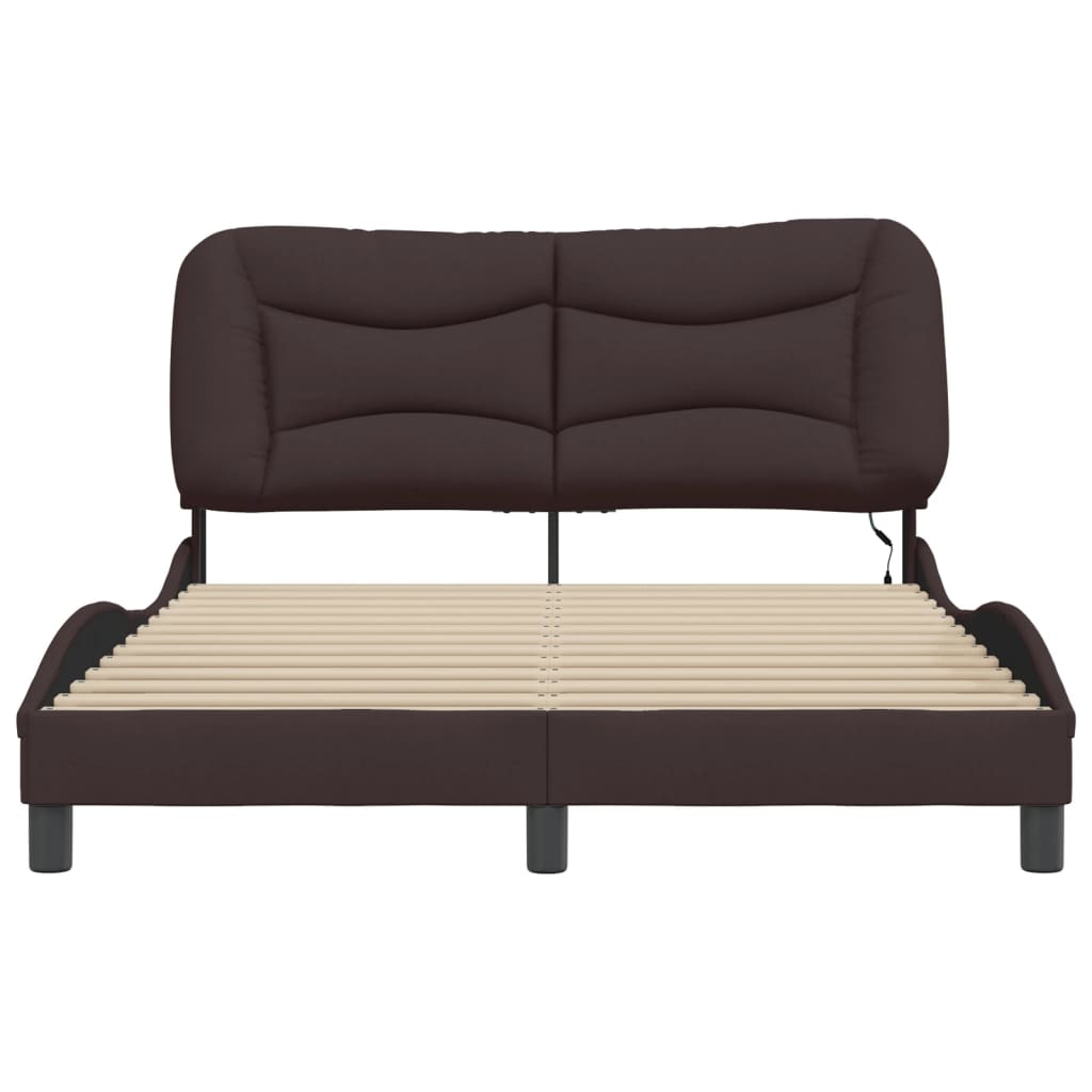 Cadre de lit avec LED sans matelas marron foncé 120x200cm tissu - XIOS