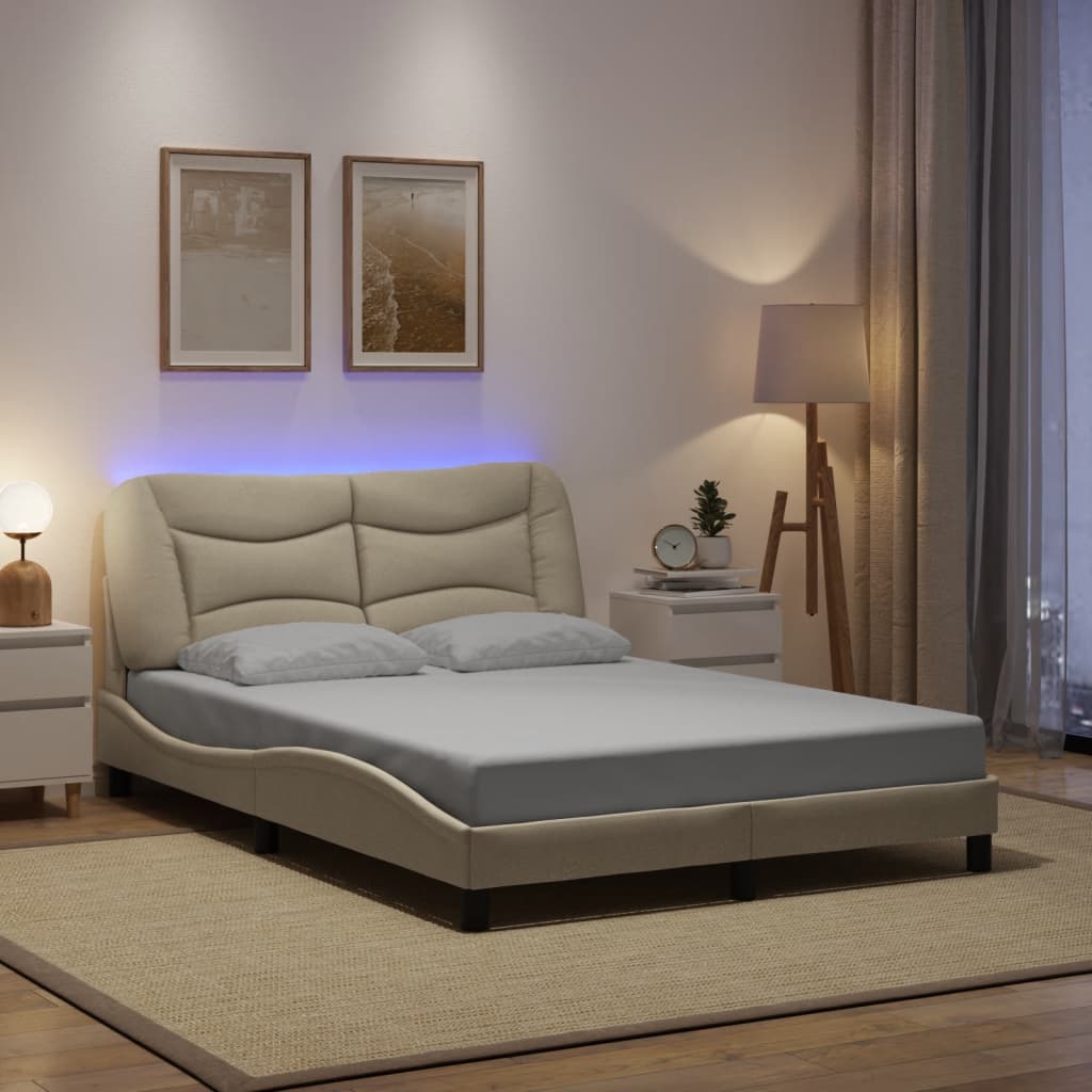 Cadre de lit avec LED sans matelas crème 120x200 cm tissu - XIOS