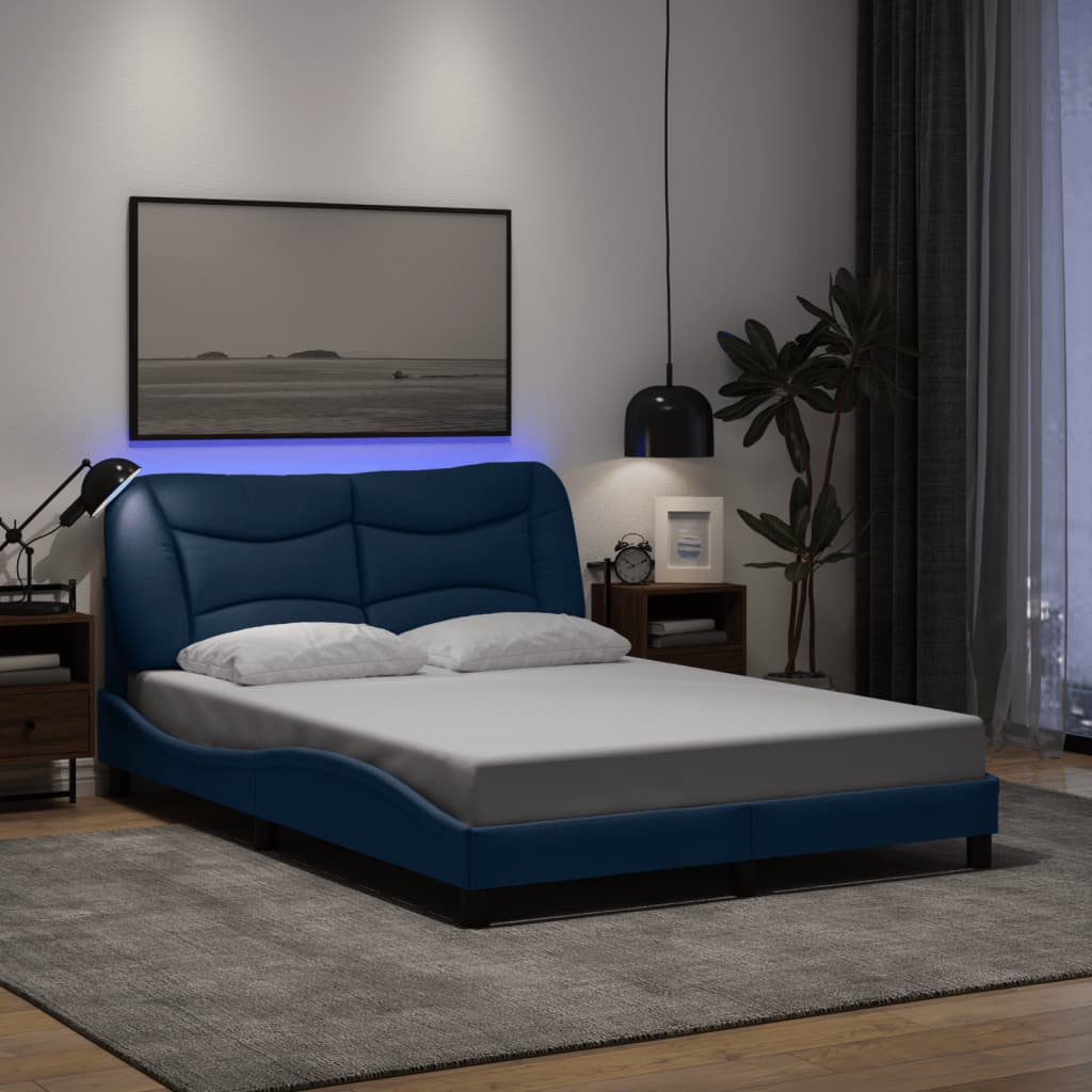 Cadre de lit avec LED sans matelas Hvar bleu 120x200 cm tissu - XIOS