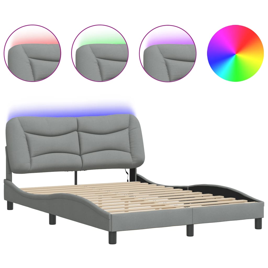 Cadre de lit avec LED sans matelas gris clair 140x190 cm tissu - XIOS