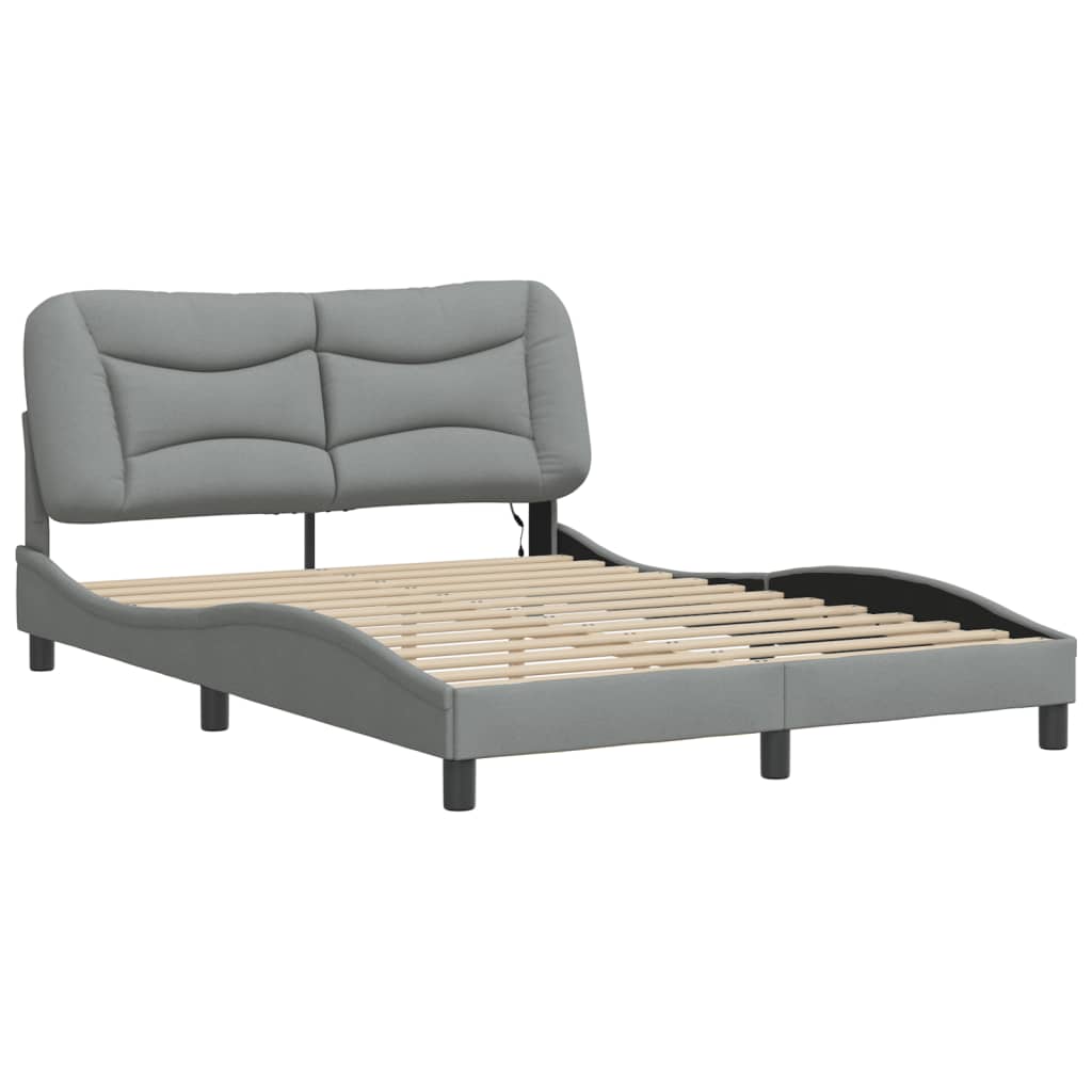 Cadre de lit avec LED sans matelas gris clair 140x190 cm tissu - XIOS