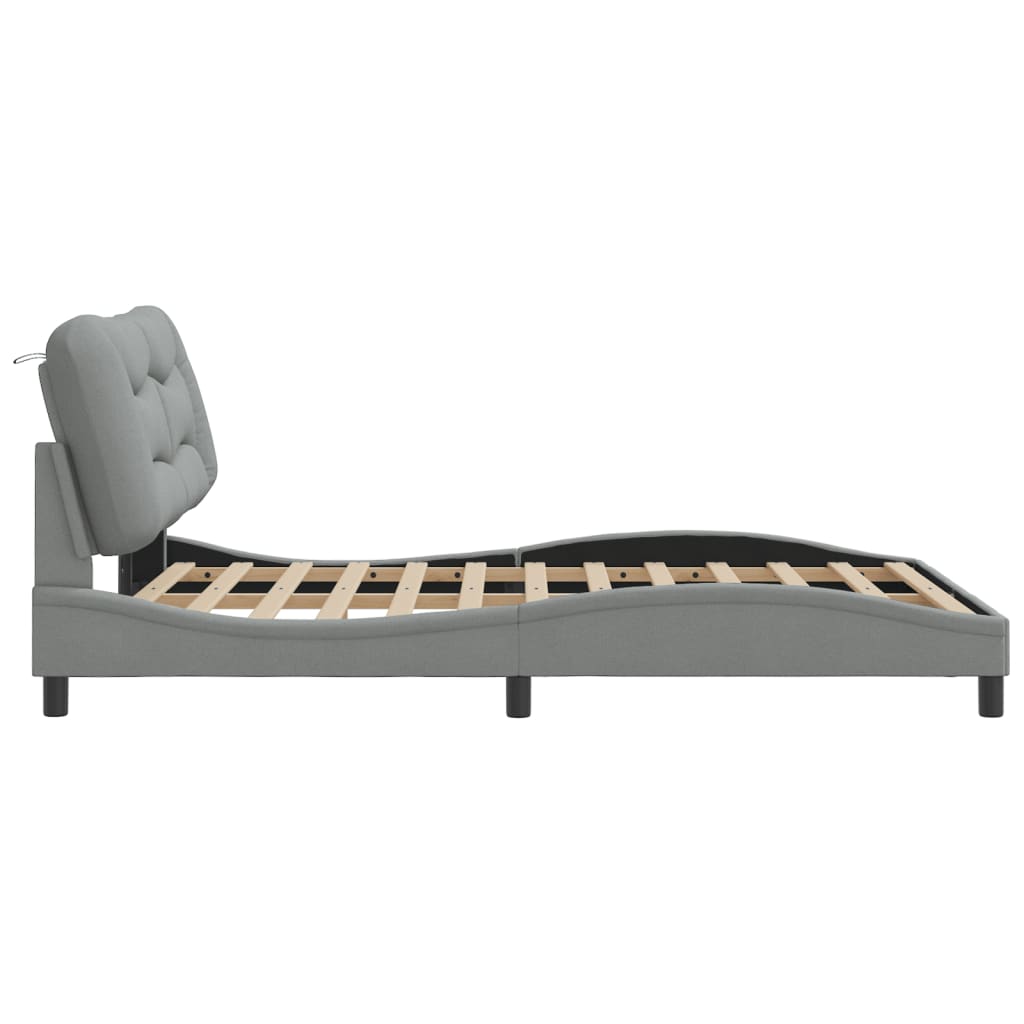 Cadre de lit avec LED sans matelas gris clair 140x190 cm tissu - XIOS
