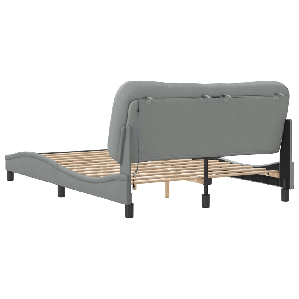 Cadre de lit avec LED sans matelas gris clair 140x190 cm tissu - XIOS