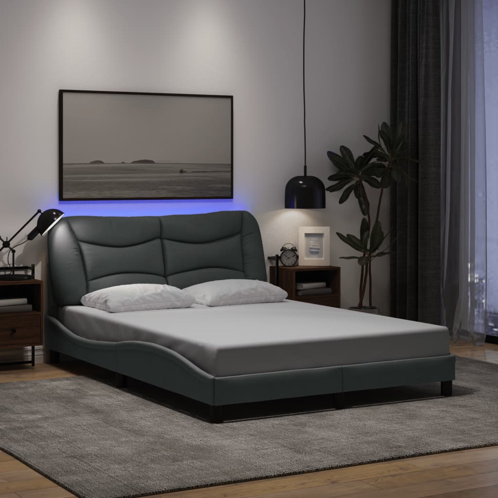 Cadre de lit avec LED sans matelas gris clair 140x190 cm tissu - XIOS