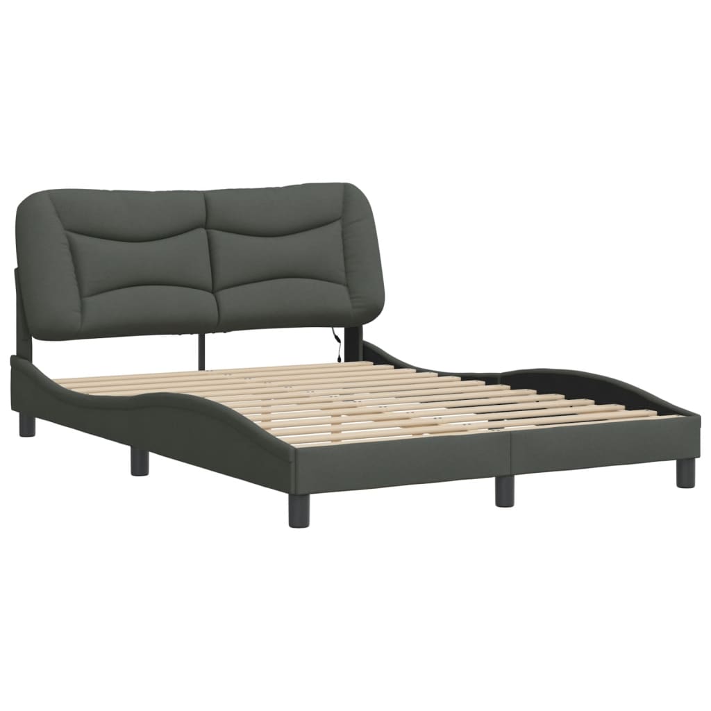Cadre de lit avec LED sans matelas gris foncé 140x190 cm tissu - XIOS