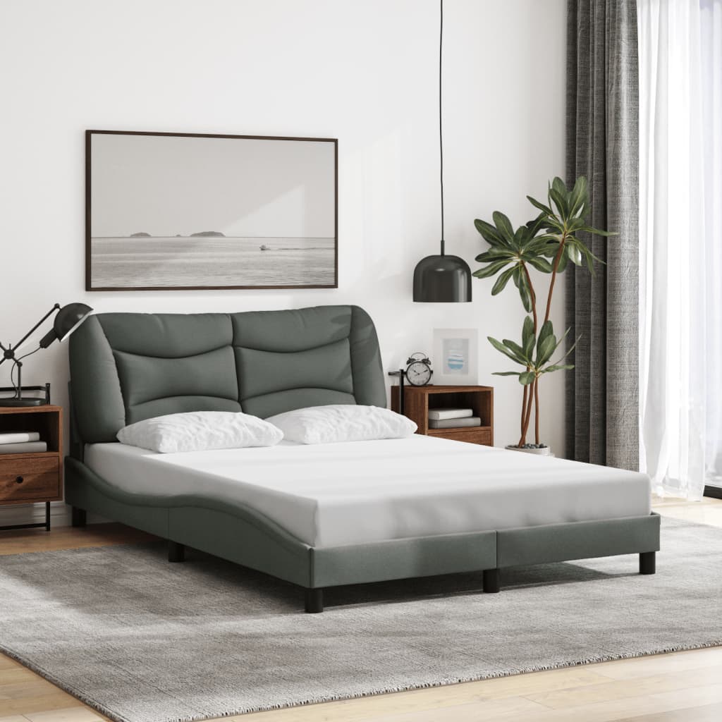 Cadre de lit avec LED sans matelas gris foncé 140x190 cm tissu - XIOS