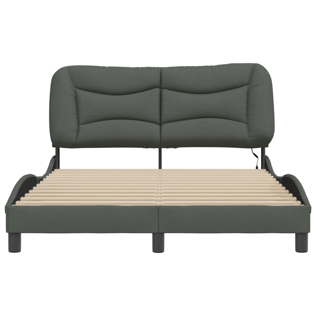 Cadre de lit avec LED sans matelas gris foncé 140x190 cm tissu - XIOS
