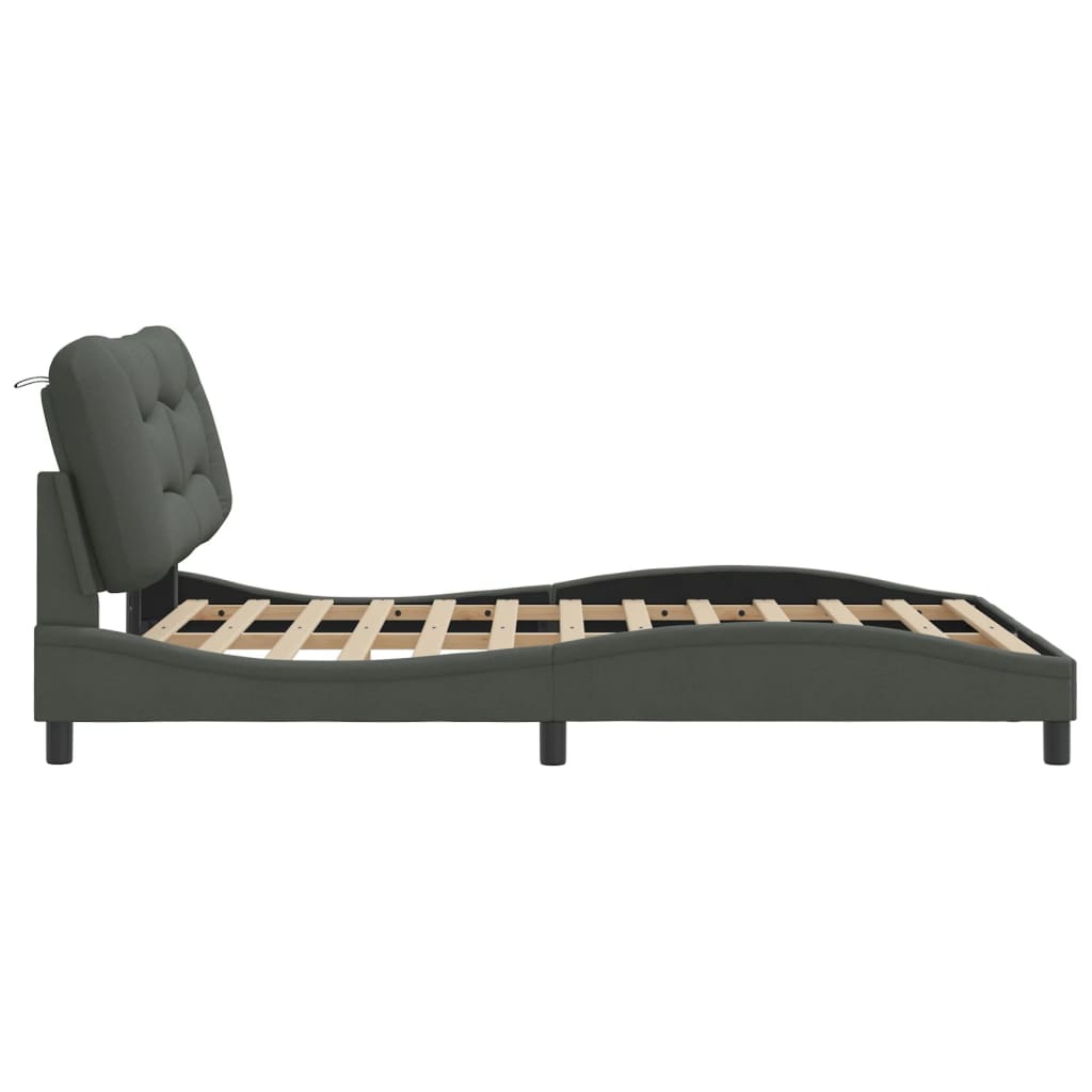 Cadre de lit avec LED sans matelas gris foncé 140x190 cm tissu - XIOS