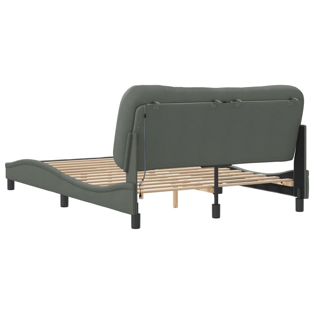 Cadre de lit avec LED sans matelas gris foncé 140x190 cm tissu - XIOS