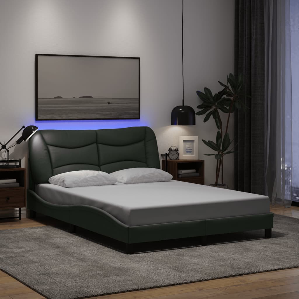 Cadre de lit avec LED sans matelas gris foncé 140x190 cm tissu - XIOS