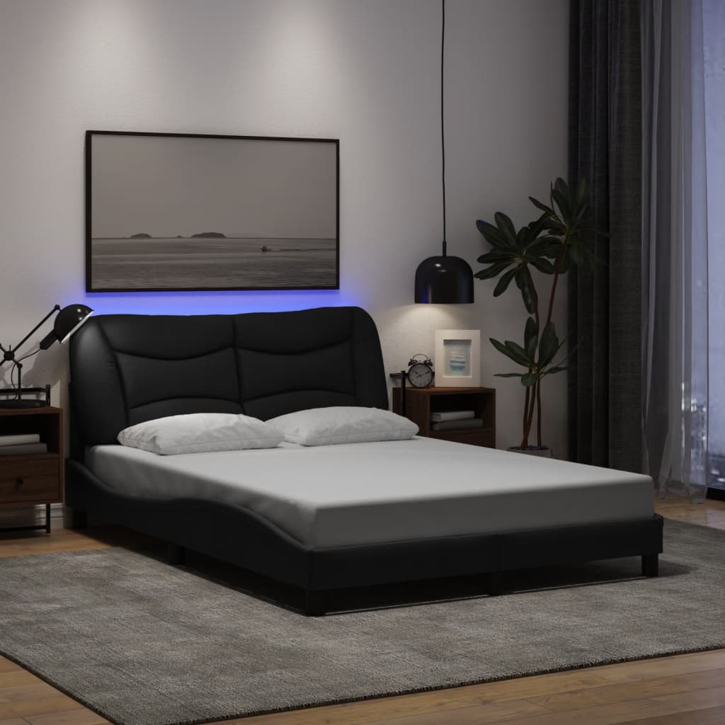 Cadre de lit avec LED sans matelas noir 140x190 cm tissu - XIOS