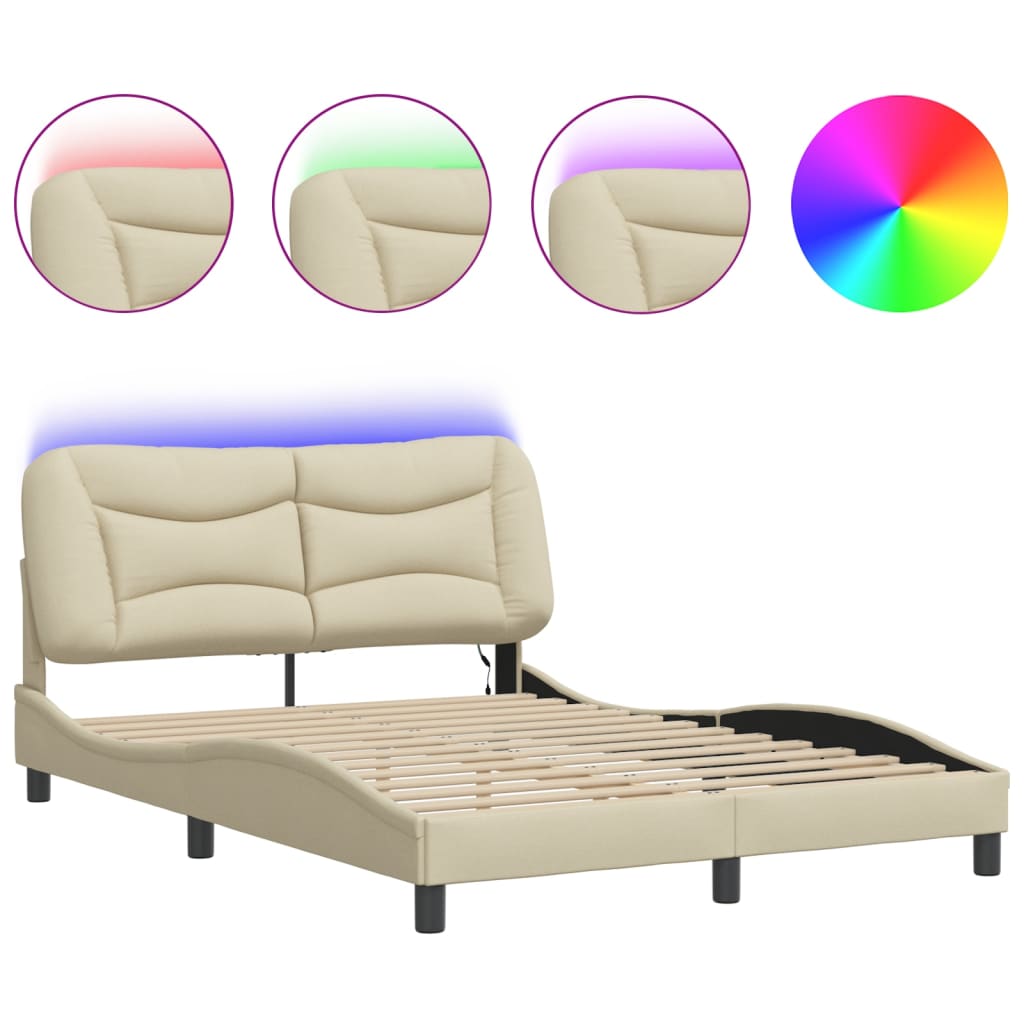 Cadre de lit avec LED sans matelas crème 140x190 cm tissu - XIOS