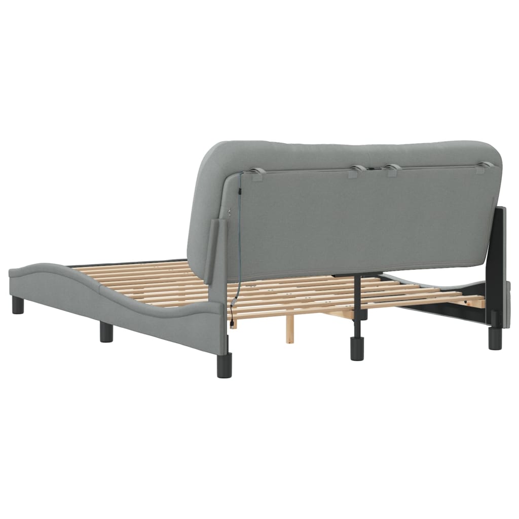 Cadre de lit avec LED sans matelas gris clair 140x200 cm tissu - XIOS